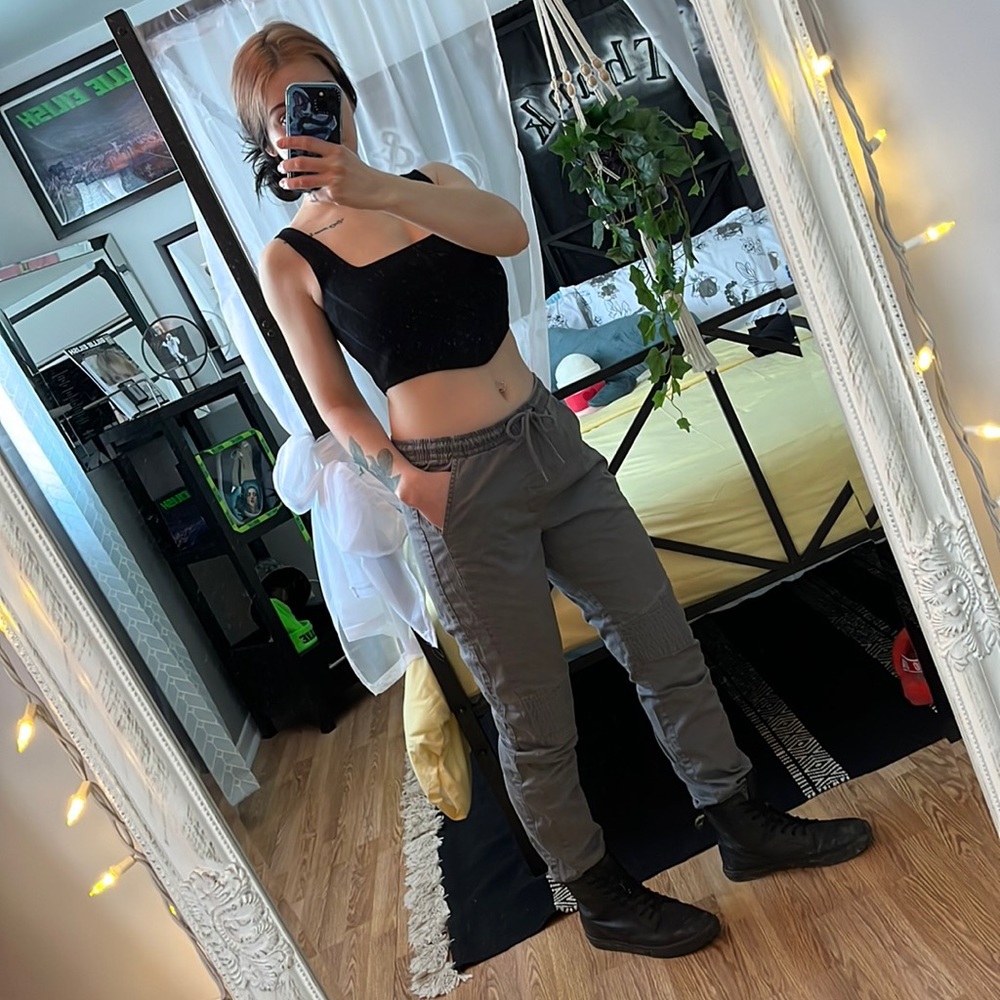 Grey Moto Style Cuffed Ankle Pants
